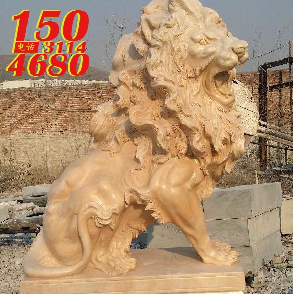狮子石雕/铜雕/玻璃钢雕塑像厂家定制图片之“蹲姿大理石雕刻的西洋狮子”