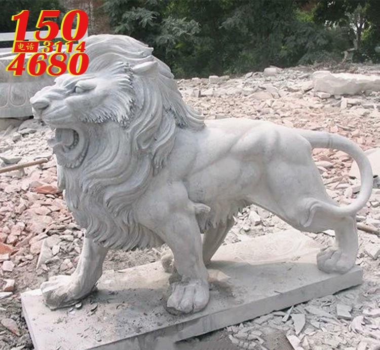 狮子石雕/铜雕/玻璃钢雕塑像厂家定制图片之“大理石狮子雕塑，行走的狮子”